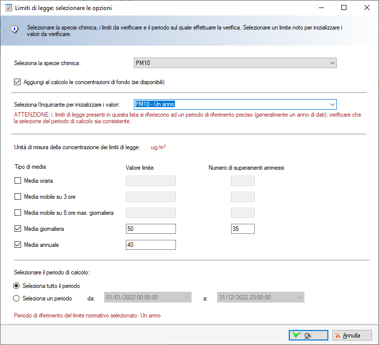 MMS RunAnalyzer - libreria dei limiti di legge